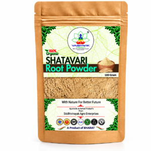 Vaishwik Prakruti Shatavari Root Powder botanical source showing Asparagus racemosus plant, roots and fine powder