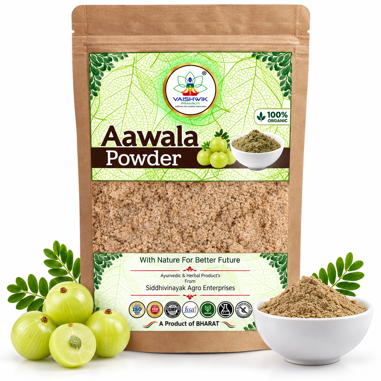 Aawala Powder herbal amla powder by Vaishwik Prakruti in premium kraft pouch